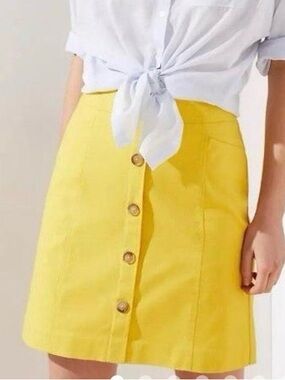 LOFT Sunflower Yellow Faux Button-Front Mini Skirt | Size 12P